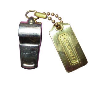 COACH Rare Vintage Silver Whistle FOB Bag Charm & gold metal hangtag